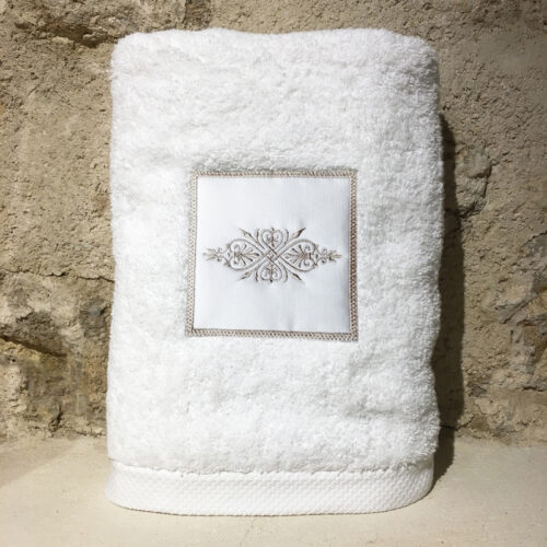 drap de douche 70x140 coton blanc broderie renaissance