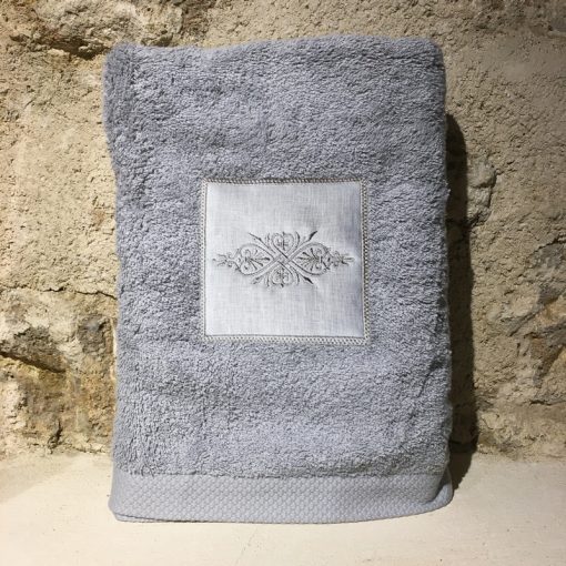 drap de douche 70x140 coton gris broderie renaissance