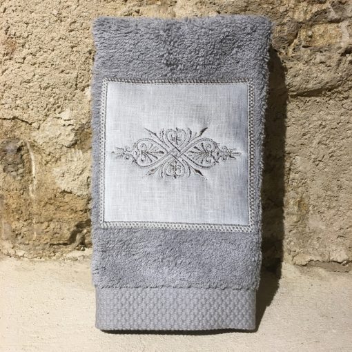 serviette invité 30x50 coton gris broderie renaissance