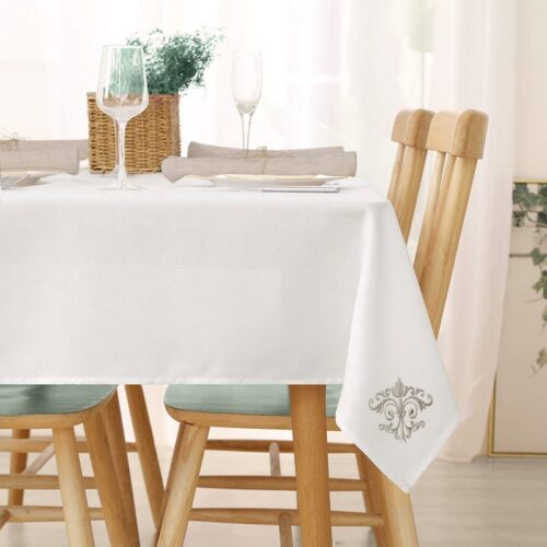 Nappe lin ou lin enduit blanc broderie monogramme