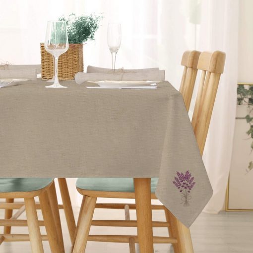 Nappe lin ou lin enduit naturel broderie lavande