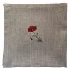 Serviette de table lin naturel broderie coquelicot rouge