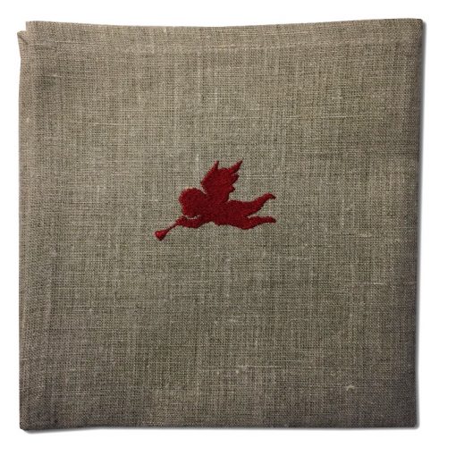 Serviette de table lin naturel broderie ange rouge