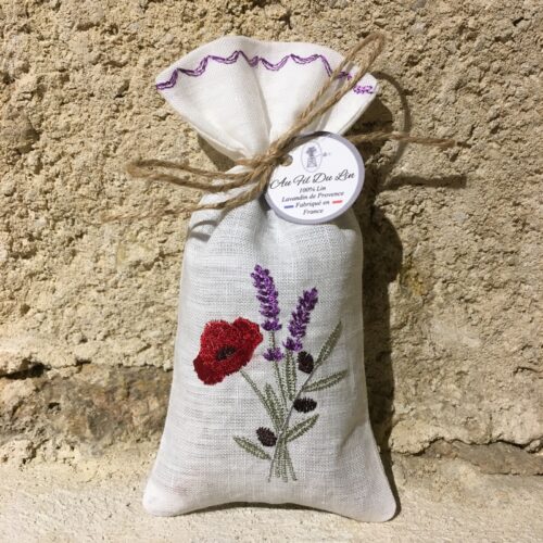 sachet de lavande lin blanc broderie trio coquelicot olive lavande