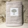 drap de douche 70x140 coton ficelle broderie olivier vert