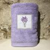 drap de douche 70x140 coton lilas broderie bouquet lavande lilas