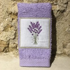 serviette invité 30x50 coton lilas broderie lavande lilas