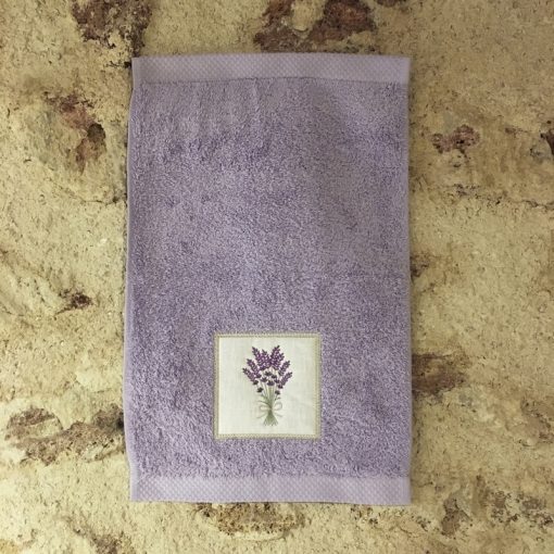 serviette invité 30x50 coton lilas broderie bouquet lavande lilas