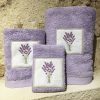 drap de douche 70x140 coton lilas broderie bouquet lavande lilas