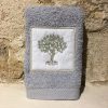 serviette invité 30x50 coton gris clair broderie olivier vert