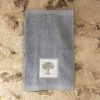 serviette invité 30x50 coton gris clair broderie olivier vert