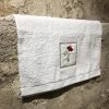 serviette 50x100 coton blanc broderie coquelicot rouge