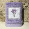 serviette 50x100 coton lilas broderie bouquet lavande lilas