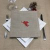 serviette de table lin naturel broderie ange rouge