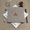 serviette de table lin naturel broderie rennes rouge