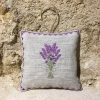 sachet de lavande coussinet lin chiné broderie bouquet lavande lilas