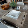 set de table lin enduit chiné broderie olive