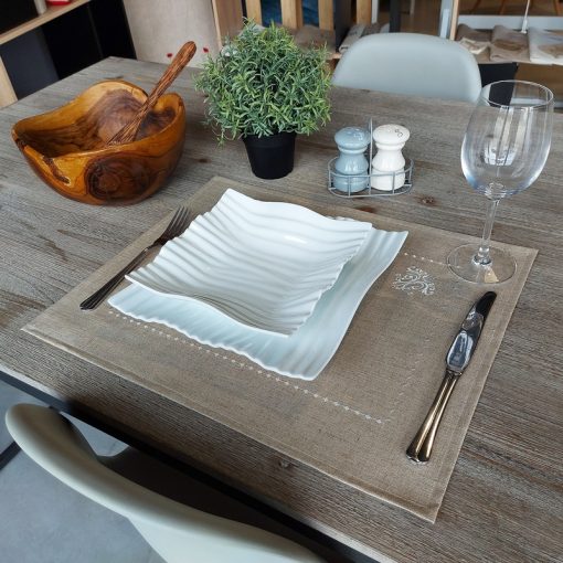 set de table lin enduit naturel broderie monogramme