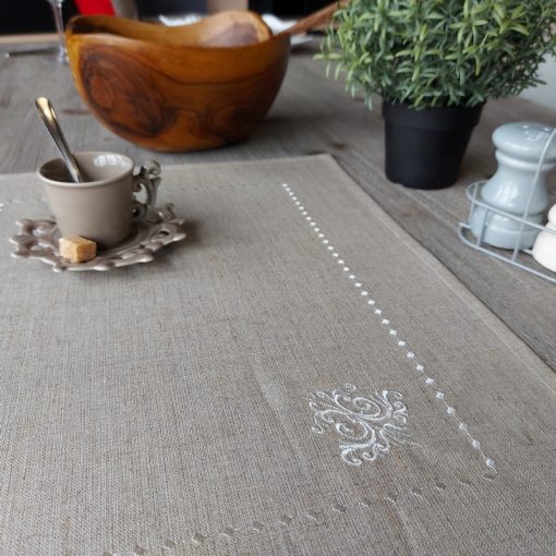 set de table lin enduit naturel broderie monogramme