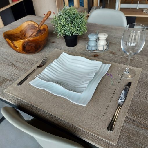 set de table lin enduit naturel broderie lavande