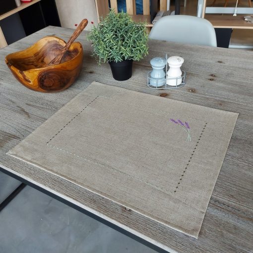 set de table lin enduit naturel broderie lavande