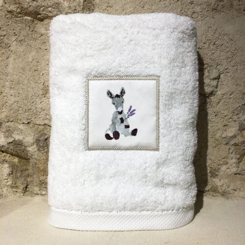 drap de douche 70x140 coton blanc broderie âne