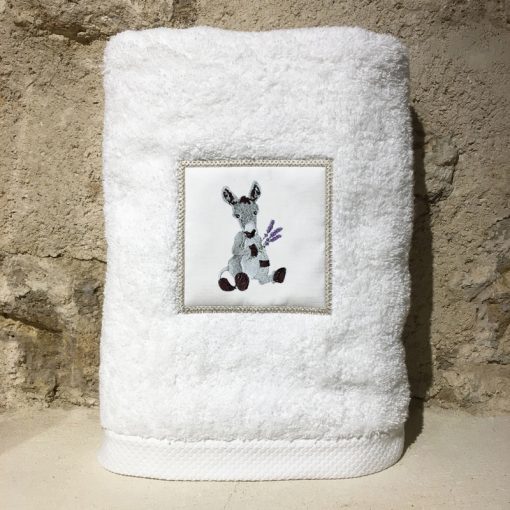 drap de douche 70x140 coton blanc broderie âne