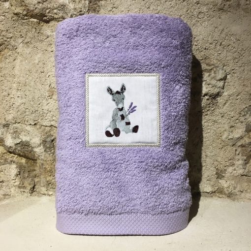 drap de douche 70x140 coton lilas broderie âne