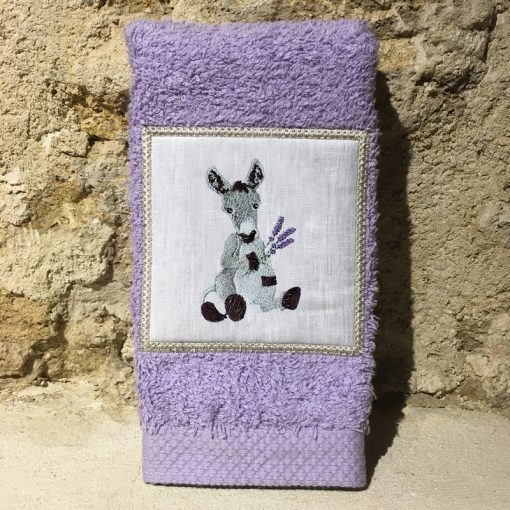 serviette invité 30x50 coton lilas broderie âne