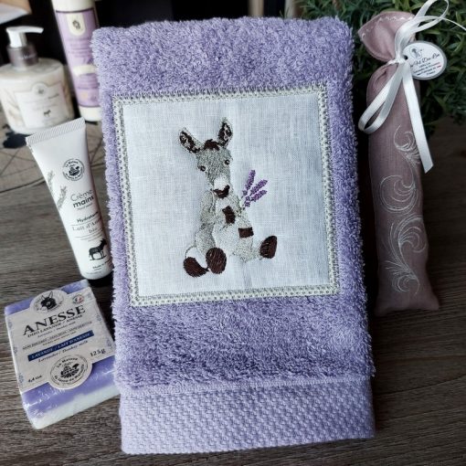 serviette invité 30x50 coton lilas broderie âne