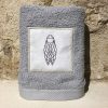 serviette 50x100 coton gris broderie cigale