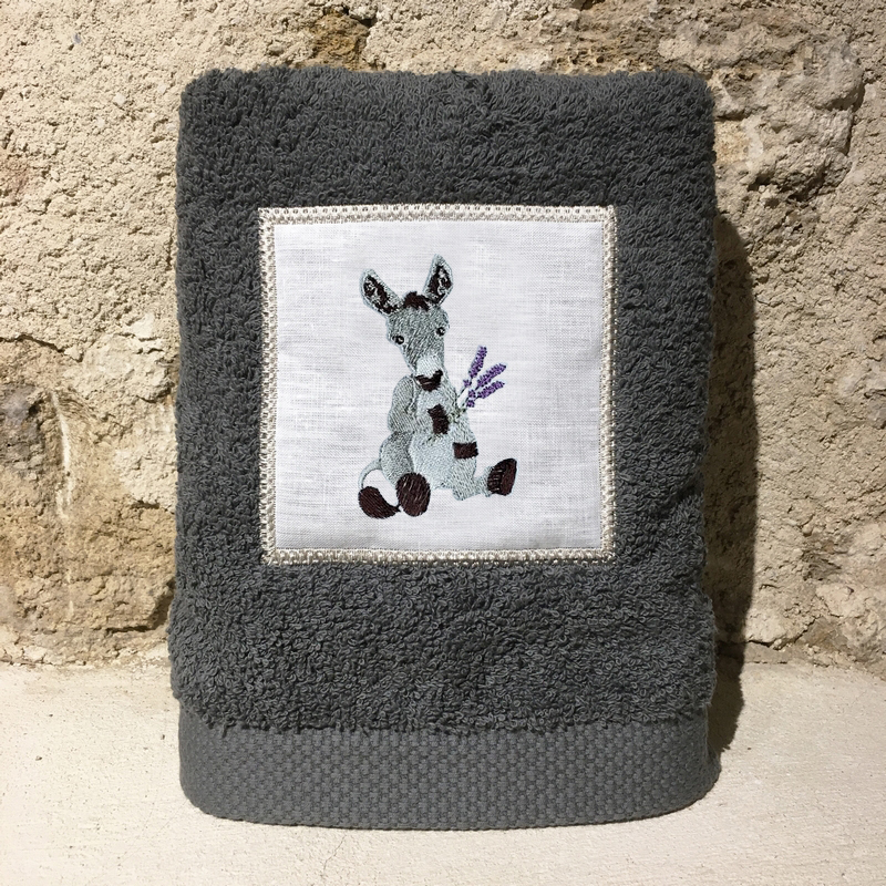 serviette 50x100 coton anthracite broderie âne