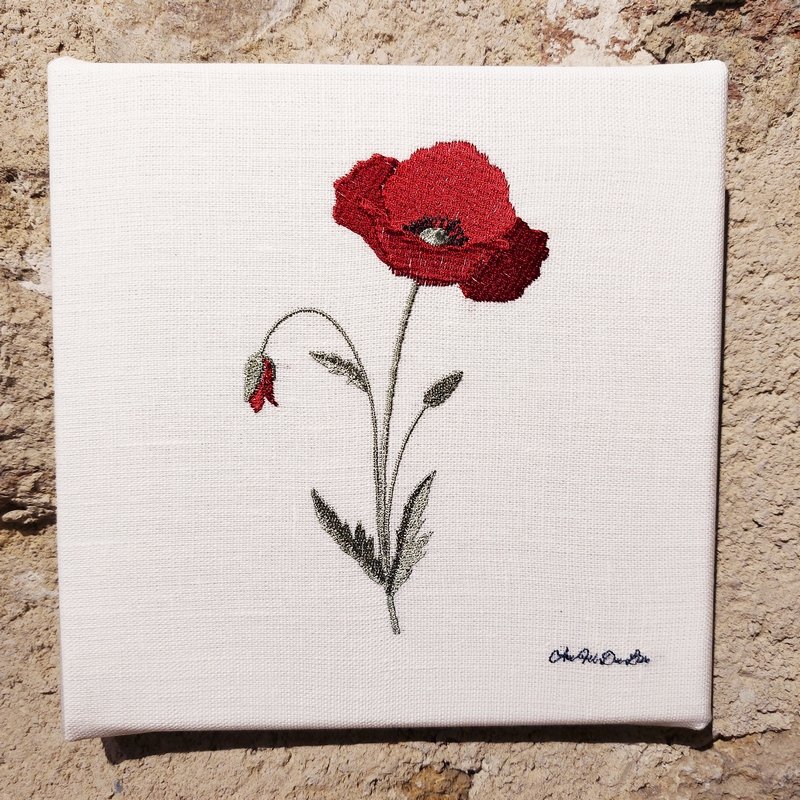 tableau lin enduit blanc broderie coquelicot