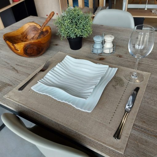 set de table lin enduit naturel broderie olivier