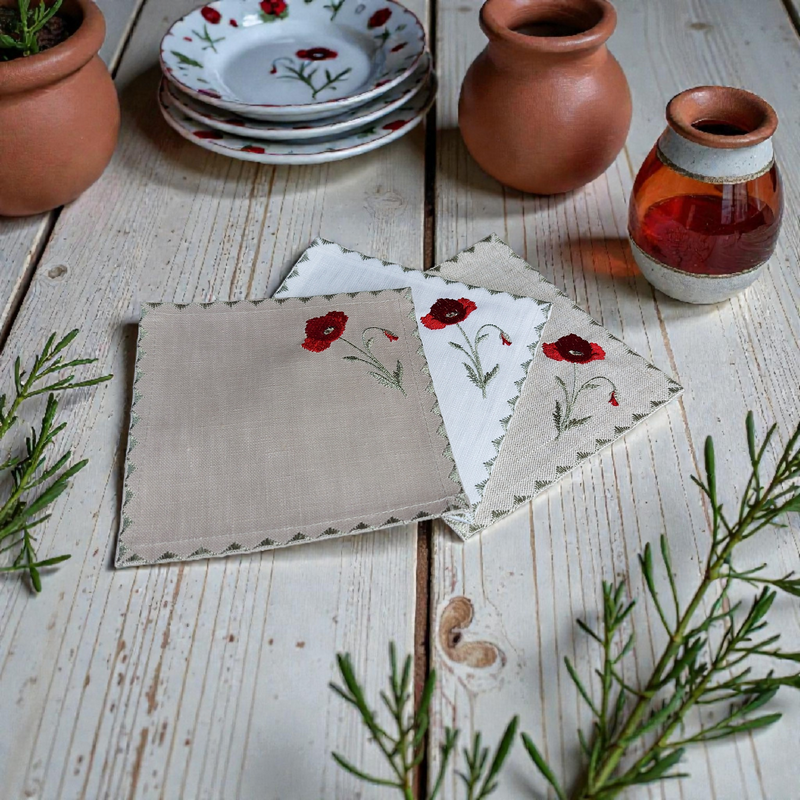 Dessous de Verre - Lin Enduit - Coquelicot