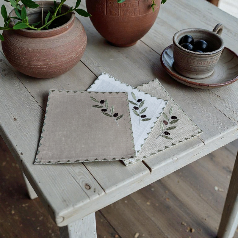 Dessous de Verre - Lin Enduit - Olive